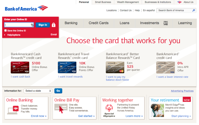 Bank of America Homepage